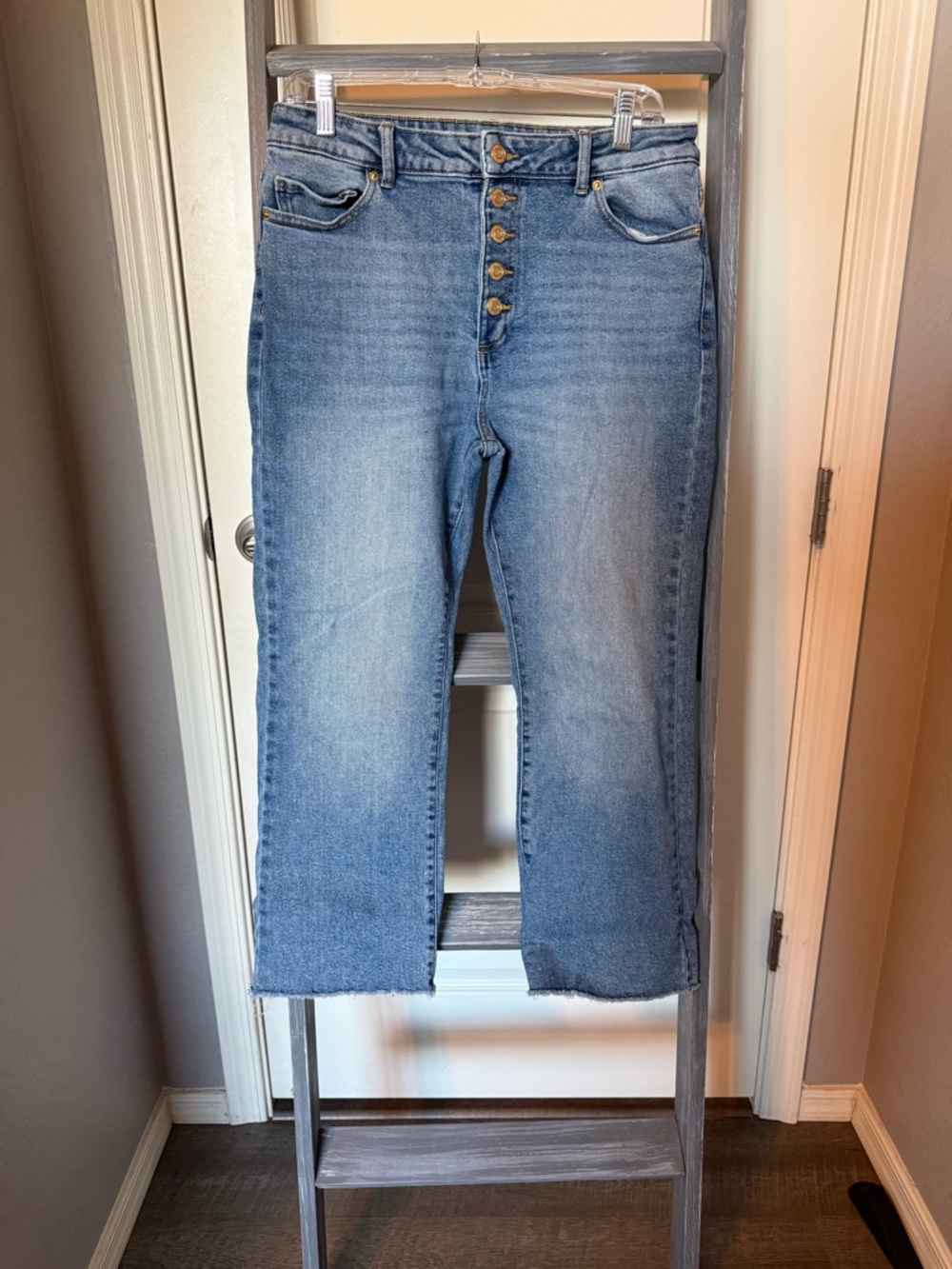 Michael Kors Light Blue Denim Shorts with Gold Button